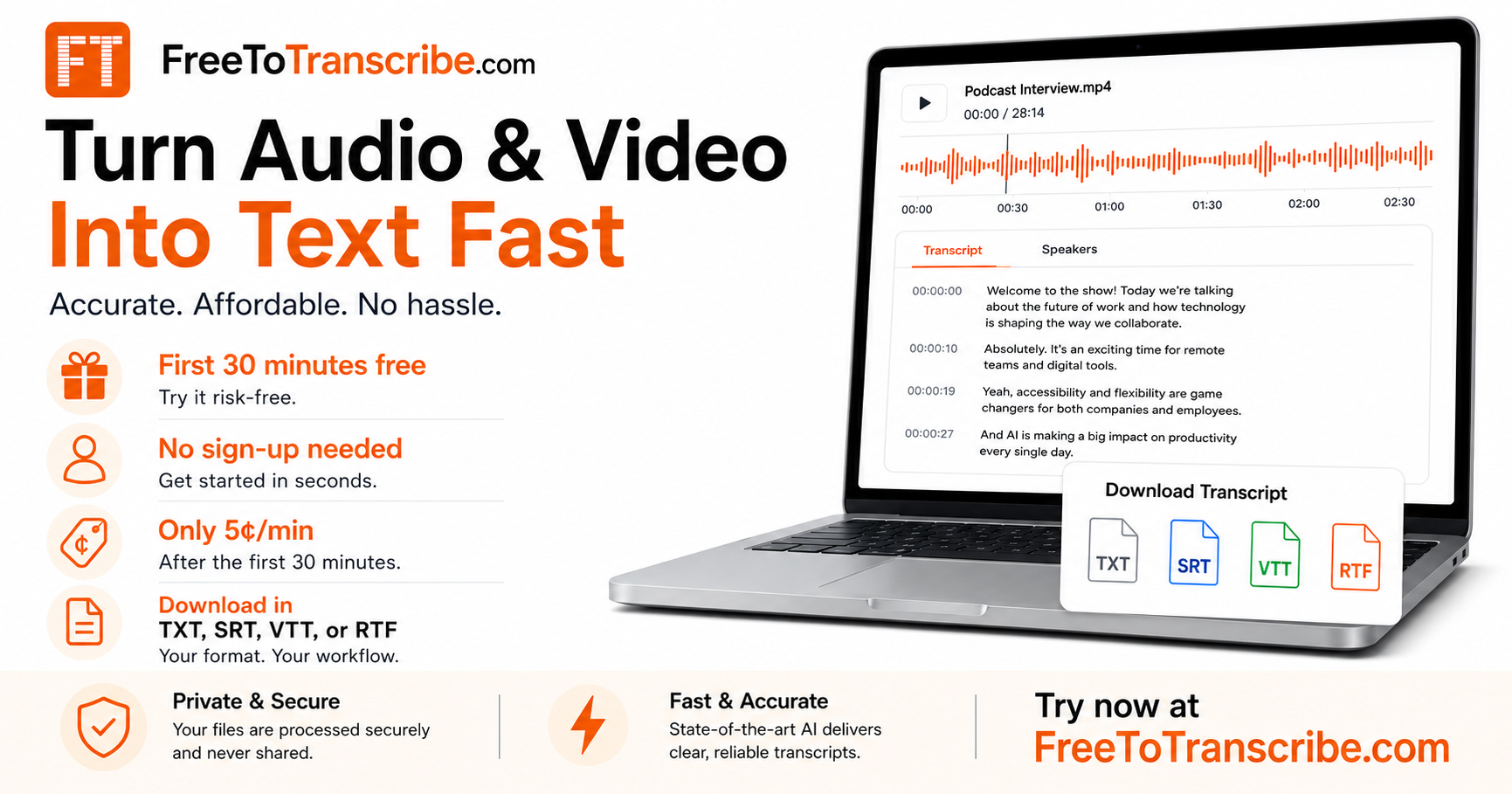 Free Audio &amp; Video Transcription | FreeToTranscribe